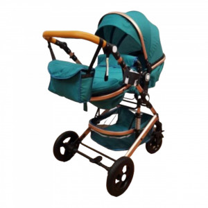 Carucior 2 in 1, Belecoo, roti cauciuc, landou reversibil, accesorii, turcuaz - Img 4