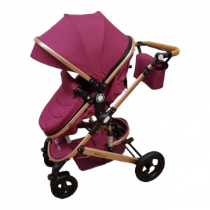 Carucior bebe 2 in 1 Belecoo Roze Roti Cauciuc, Landou Reversibil - Img 4