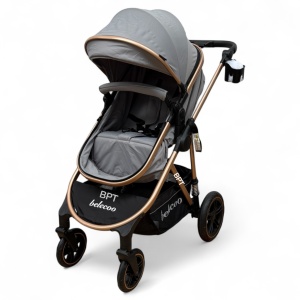 Carucior copii 2 In 1 Belecoo BebeJoy Cu Roti Cauciuc Landou Reversibil Transformabil Baby Grey - Img 7