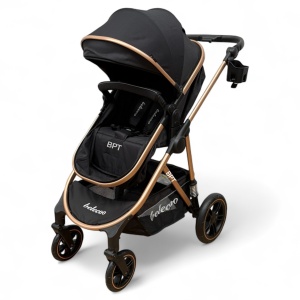 Carucior copii 2 In 1 Belecoo BebeJoy Cu Roti Cauciuc Landou Reversibil Transformabil Baby Black - Img 7