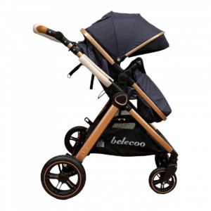 Carucior Copii 2 In 1 Belecoo CLASS Blue Roti Cauciuc Landou Reversibil Transformabil - Img 2