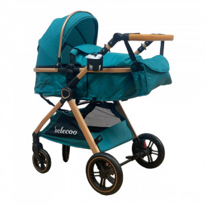 Carucior Copii 2 In 1 Belecoo CLASS Turcoaz Roti Cauciuc, Landou Reversibil - Img 3