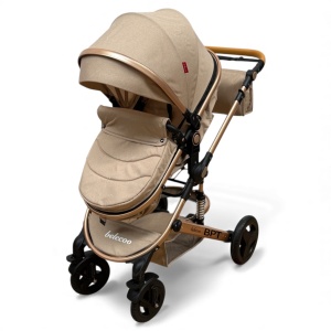 Cărucior copii 2 in 1 Belecoo landou reversibil roti cauciuc accesorii beige - Img 5