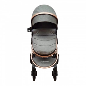 Cărucior copii 2 in 1 Belecoo landou reversibil roti cauciuc accesorii gri - Img 6