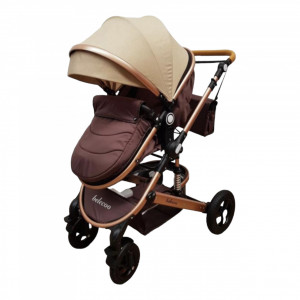 Carucior copii 2 In 1 Belecoo Roti Cauciuc, Landou Reversibil, Accesorii, Brown - Img 5