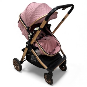 Carucior copii 2 in 1 cu maner reversibil si landou transformabil Baby C. Premium Roz BPTX2S - Img 7