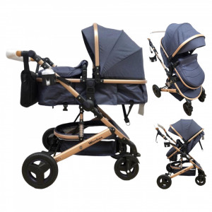 Carucior copii 2 in 1, Wonfuss Gold- Jeans, transformabil - Img 1