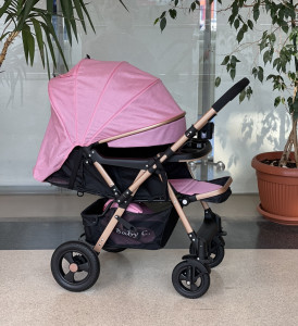 Carucior Nou Nascuti BABY C. PRO 511, Cadru Aluminiu, Maner Reversibil, Spatar Reglabil In 5 Trepte, Amortizoare, Frana Picior,Pliabil , ROZ - Img 2