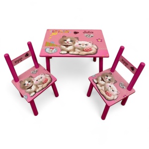 Set masuta cu 2 scaunele copii Pink Cats BPTW15