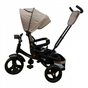 TRICICLETA COPII 5099EVA CU POZITIE DE SOMN, SCAUN REVERSIBIL, FAR CU LUMINI SI MUZICA, BEIGE - Img 4