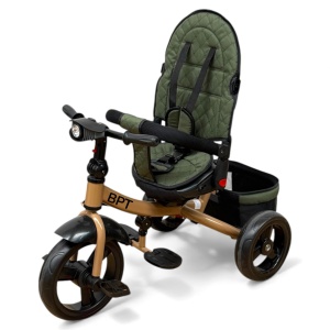 TRICICLETA COPII 5099EVA CU POZITIE DE SOMN, SCAUN REVERSIBIL, FAR CU LUMINI SI MUZICA, DARK GREEN - Img 9