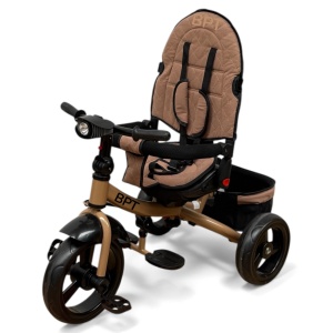 TRICICLETA COPII 5099EVA CU POZITIE DE SOMN, SCAUN REVERSIBIL, FAR CU LUMINI SI MUZICA, DARK BROWN - Img 8