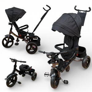 TRICICLETA COPII 5099EVA CU POZITIE DE SOMN, SCAUN REVERSIBIL, FAR CU LUMINI SI MUZICA, NEGRU COOL