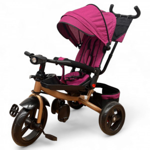TRICICLETA COPII 5099EVA PLUS CU POZITIE DE SOMN, SCAUN REVERSIBIL, FAR CU LUMINI SI MUZICA MOV GOLD - Img 3