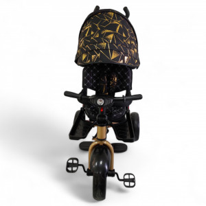 TRICICLETA COPII 5099EVA PLUS CU POZITIE DE SOMN, SCAUN REVERSIBIL, FAR CU LUMINI SI MUZICA NEGRU GOLD - Img 5