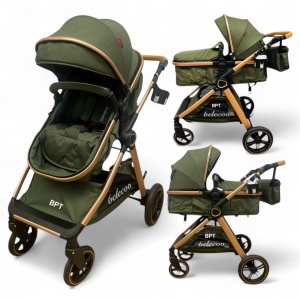 Carucior 2 In 1 Belecoo CLASS Dark Green Roti Cauciuc, Landou Reversibil - Img 1