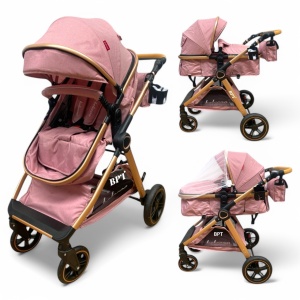 Carucior 2 In 1 Belecoo CLASS ROZ Pudra Cu Roti Cauciuc Landou Reversibil Transformabil si Gentuta