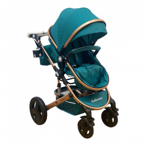 Carucior bebe 3 in 1, 0-36 Luni, Cadru Auriu, Belecoo Green, Landou, Scoica, Accesorii - Img 8