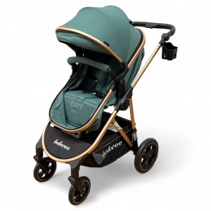 Carucior copii 2 In 1 Belecoo BebeJoy Cu Roti Cauciuc Landou Reversibil Transformabil Baby Green - Img 8