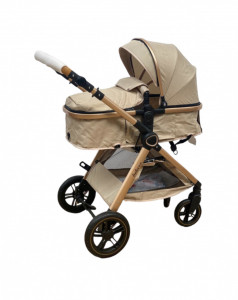 Carucior Copii 2 In 1 Belecoo CLASS Beige Roti Cauciuc, Landou Reversibil Transformabil - Img 1