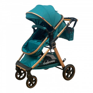 Carucior Copii 2 In 1 Belecoo CLASS Turcoaz Roti Cauciuc, Landou Reversibil - Img 4