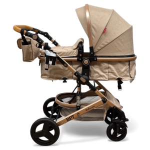 Cărucior copii 2 in 1 Belecoo landou reversibil roti cauciuc accesorii beige - Img 3