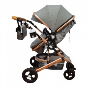 Cărucior copii 2 in 1 Belecoo landou reversibil roti cauciuc accesorii gri - Img 7