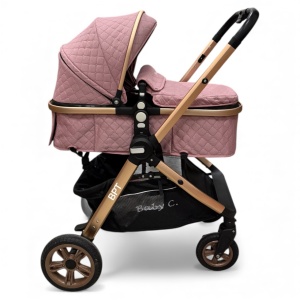 Carucior copii 2 in 1 cu maner reversibil si landou transformabil Baby C. Premium Roz BPTX2S - Img 4