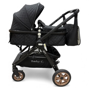 Carucior copii 2 in 1 cu maner reversibil si landou transformabil Baby C. Premium Negru BPTX2S - Img 2