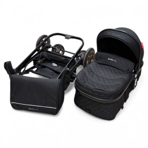 Carucior copii 2 in 1 cu maner reversibil si landou transformabil Baby C. Premium Negru BPTX2S - Img 12