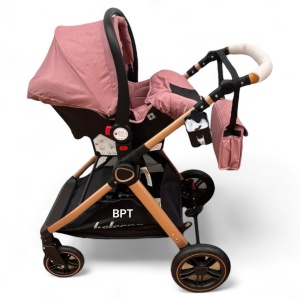 Carucior Copii 3 In 1 Belecoo CLASS Plus Roz Roti Cauciuc, Landou Reversibil Transformabil - Img 6