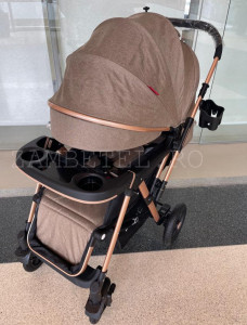Carucior Nou Nascuti BABY C. PRO 511, Cadru Aluminiu, Maner Reversibil, Spatar Reglabil In 3 Trepte, Amortizoare, Frana Picior,Pliabil, Cappucino - Img 3