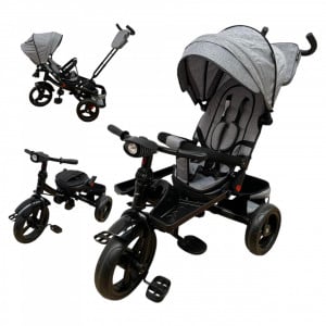 TRICICLETA 5099EVA CU POZITIE DE SOMN, SCAUN REVERSIBIL, FAR CU LUMINI SI MUZICA, GRI - Img 1