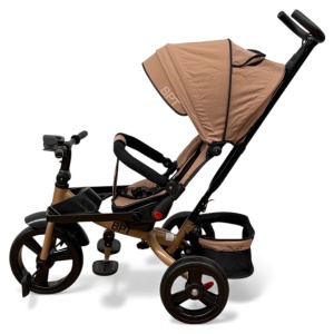 TRICICLETA COPII 5099EVA CU POZITIE DE SOMN, SCAUN REVERSIBIL, FAR CU LUMINI SI MUZICA, DARK BROWN - Img 5
