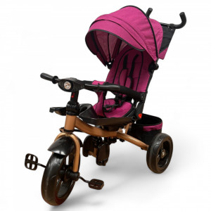 TRICICLETA COPII 5099EVA PLUS CU POZITIE DE SOMN, SCAUN REVERSIBIL, FAR CU LUMINI SI MUZICA MOV GOLD - Img 4