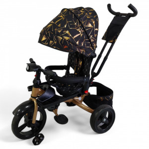 TRICICLETA COPII 5099EVA PLUS CU POZITIE DE SOMN, SCAUN REVERSIBIL, FAR CU LUMINI SI MUZICA NEGRU GOLD - Img 6