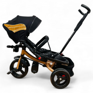 TRICICLETA COPII 5099EVA PLUS CU POZITIE DE SOMN, SCAUN REVERSIBIL, FAR CU LUMINI SI MUZICA BLACK WINGS GOLD - Img 2