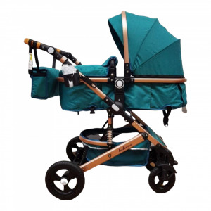 Carucior 2 in 1, Belecoo, roti cauciuc, landou reversibil, accesorii, turcuaz - Img 6