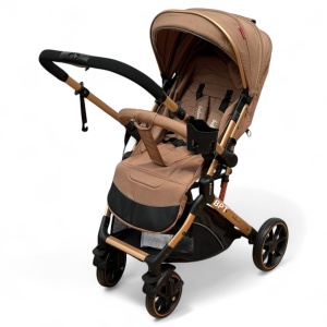 Carucior Bebe Tip Troller Cu Maner Reversibil Belecoo Zipy Crem - Img 3