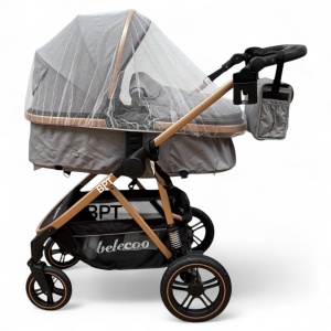 Carucior copii 2 In 1 Belecoo BebeJoy Cu Roti Cauciuc Landou Reversibil Transformabil Baby Grey - Img 2