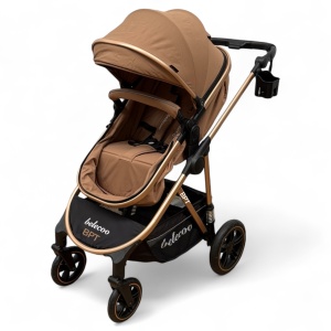 Carucior copii 2 In 1 Belecoo BebeJoy Cu Roti Cauciuc Landou Reversibil Transformabil Baby Beige - Img 7