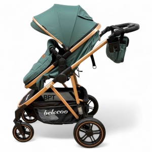 Carucior copii 2 In 1 Belecoo BebeJoy Cu Roti Cauciuc Landou Reversibil Transformabil Baby Green - Img 5