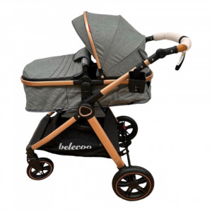 Carucior Copii 2 In 1 Belecoo CLASS Grey Roti Cauciuc Landou Reversibil Transformabil si GENTUTA - Img 2