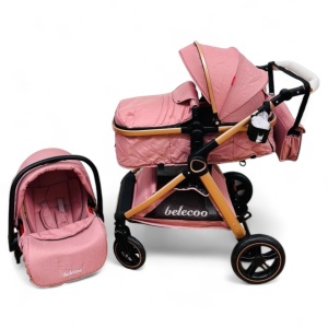 Carucior Copii 3 In 1 Belecoo CLASS Plus Roz Roti Cauciuc, Landou Reversibil Transformabil - Img 7