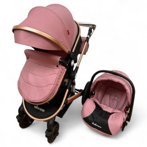 Carucior copii 3 în 1 Belecoo transformabil accesorii Roz Negru - Img 2