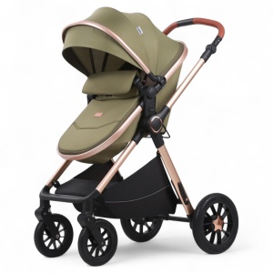 Carucior copii 3 in 1 TrioGo Dark Kaky cu maner reversibil , landou transformabil si reversibil, husa de picioare si gentuta H2D - Img 2