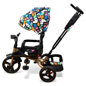 TRICICLETA COPII 5099EVA CU POZITIE DE SOMN, SCAUN REVERSIBIL, FAR CU LUMINI SI MUZICA, RAINBOW PLUS - Img 3