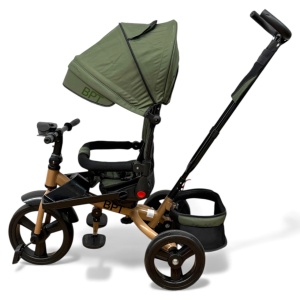 TRICICLETA COPII 5099EVA CU POZITIE DE SOMN, SCAUN REVERSIBIL, FAR CU LUMINI SI MUZICA, DARK GREEN - Img 3