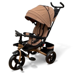 TRICICLETA COPII 5099EVA CU POZITIE DE SOMN, SCAUN REVERSIBIL, FAR CU LUMINI SI MUZICA, DARK BROWN - Img 2