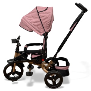TRICICLETA COPII 5099EVA CU POZITIE DE SOMN, SCAUN REVERSIBIL, FAR CU LUMINI SI MUZICA, ROZ PUDRA PLUS - Img 3